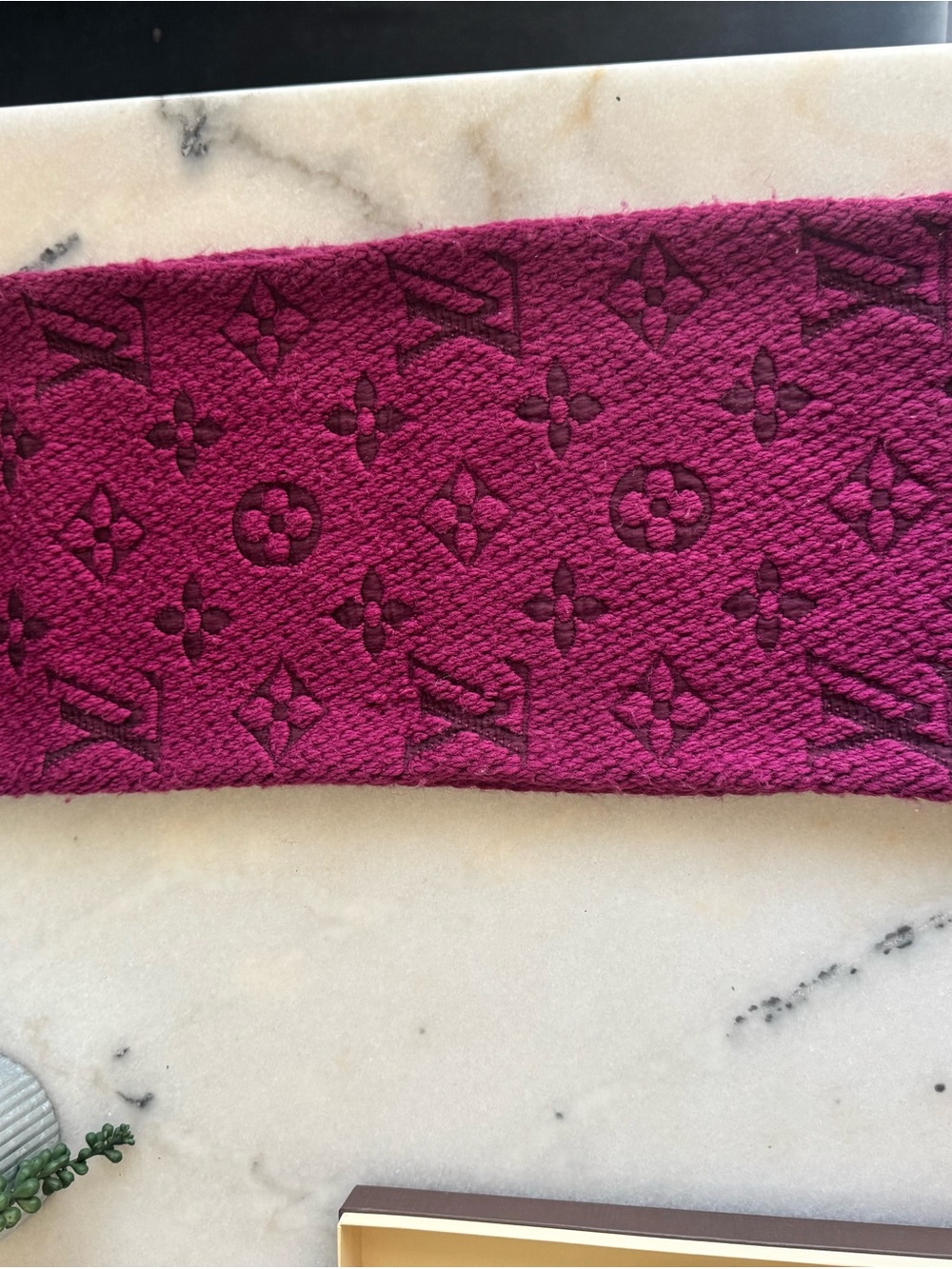 Louis Vuitton Fuchsia Wool Monogram Scarf with Fringe - Picture 3 of 6